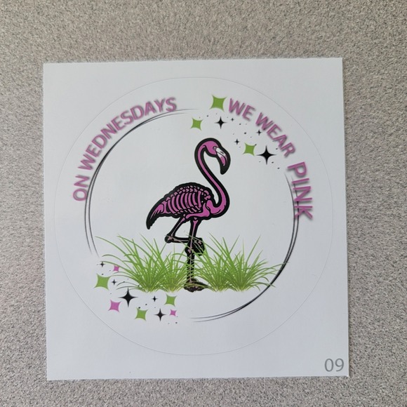 We Wear Pink Flamingo Sticker On Wednesdays Laptop‎ Decal 4 inch - Picture 1 of 2